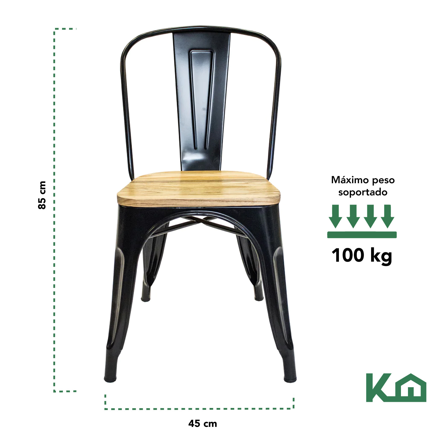 Silla Tolix De Metal Con Asiento Madera Para Casa Comedor Negro