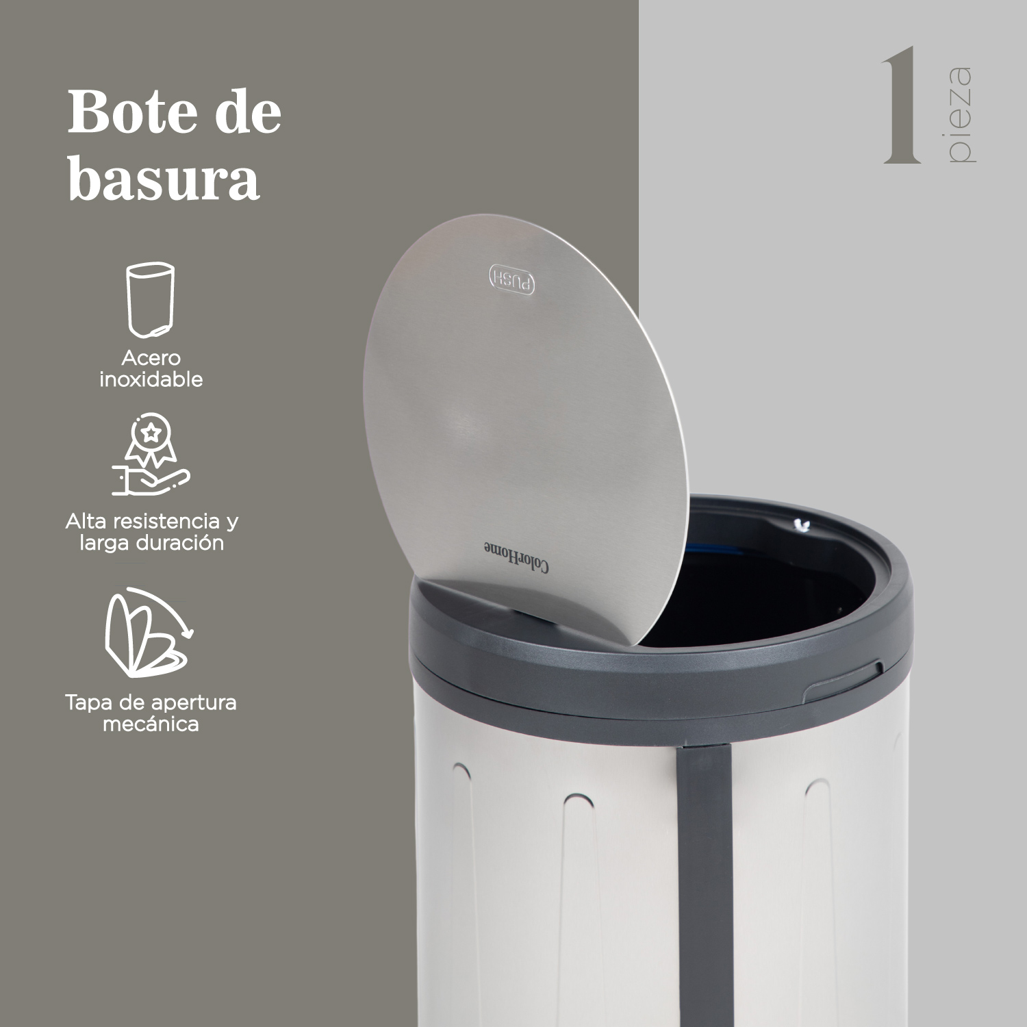 Bote De Basura Acero Inoxidable Metalico Basurero Cocina 50L