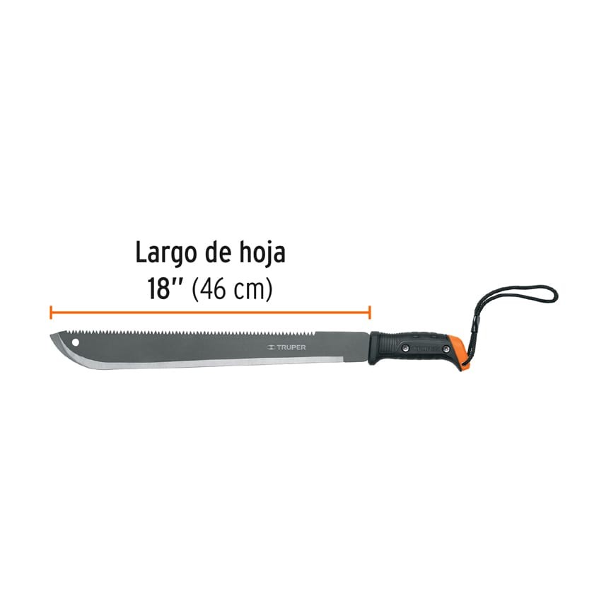 MACHETE DOBLE FILO 18", CON CORREA, FUNDA DE CARTÓN, TRUPER 15893