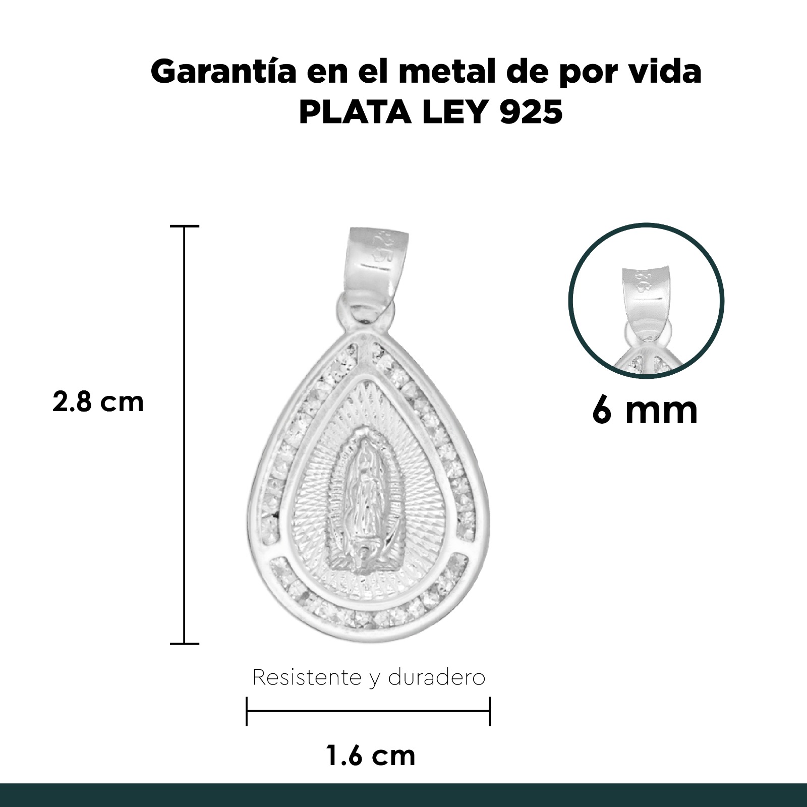 Dije Virgen Guadalupe Con Cadena 45cm - 2.8mm Plata Ley 925
