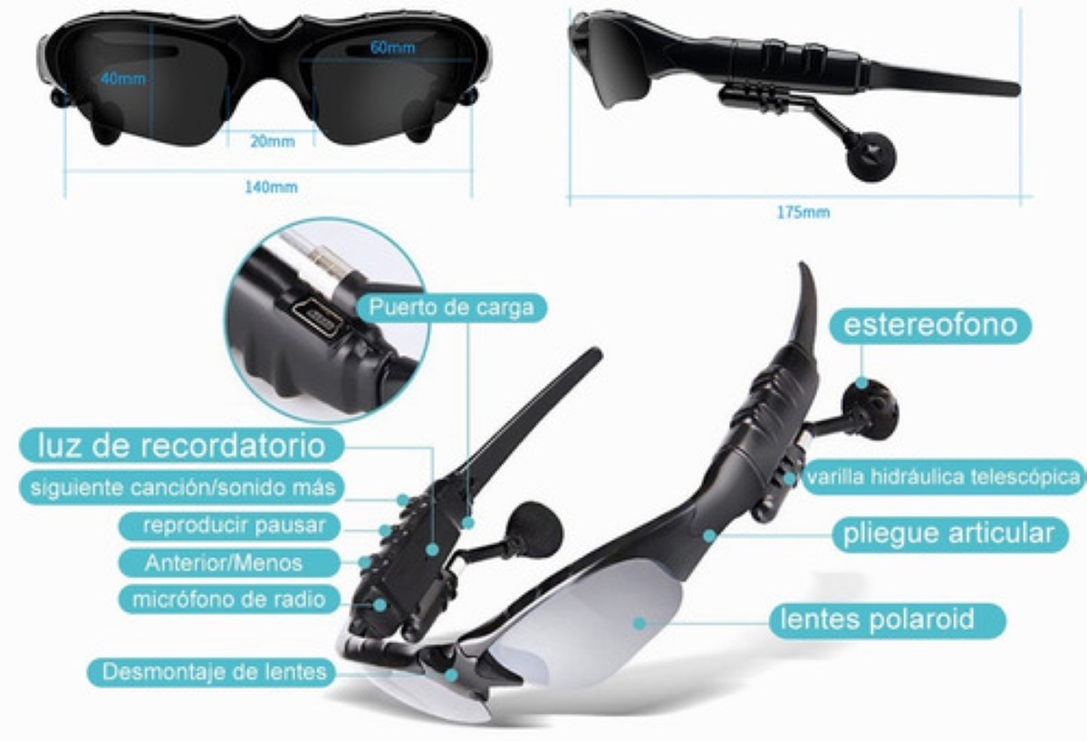 Lentes De Sol Bluetooth Manos Libres Audifonos Inalambricos NEGRO