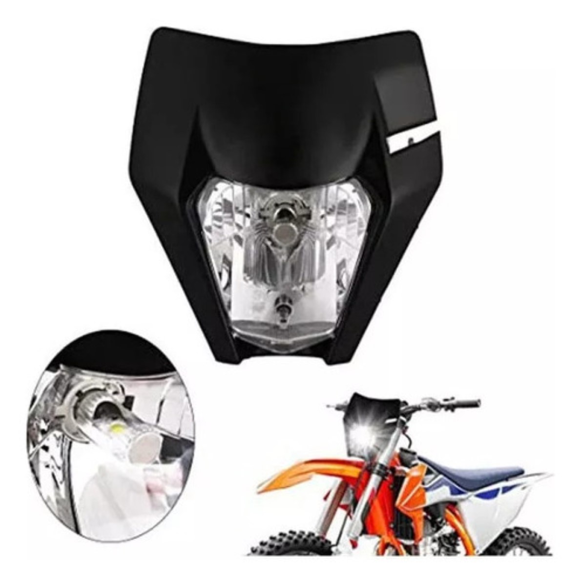 Carcasa Negra Del Faro H4 Faro De Conversión Motocross Ktm NEGRO