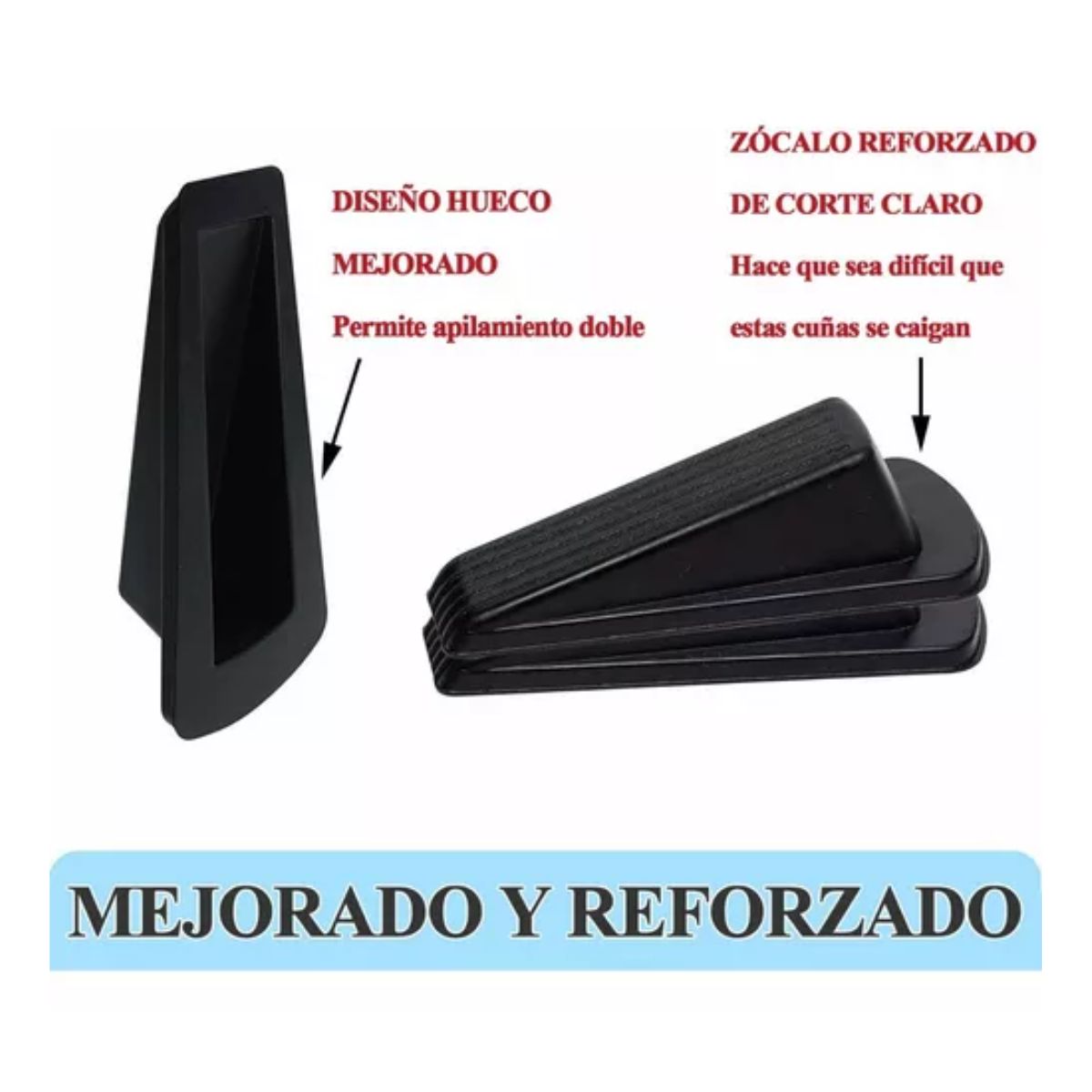 Paquete De 4 Topes De Puerta, Goma Para La Parte Inferior De La Puerta, Cuña De Goma Para Tope De Puerta, Resistentes Y Apilables Para Piso - Color Negro - Tamaño 4Pack