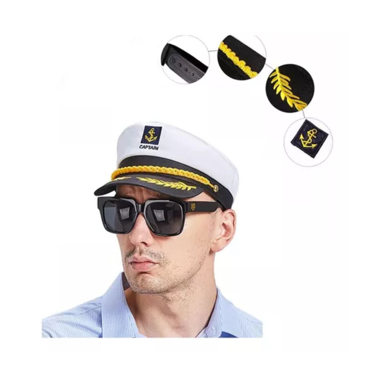 2 Sombrero Ajustable Capitan Marinero Gorro Gorra Yate BLANCO