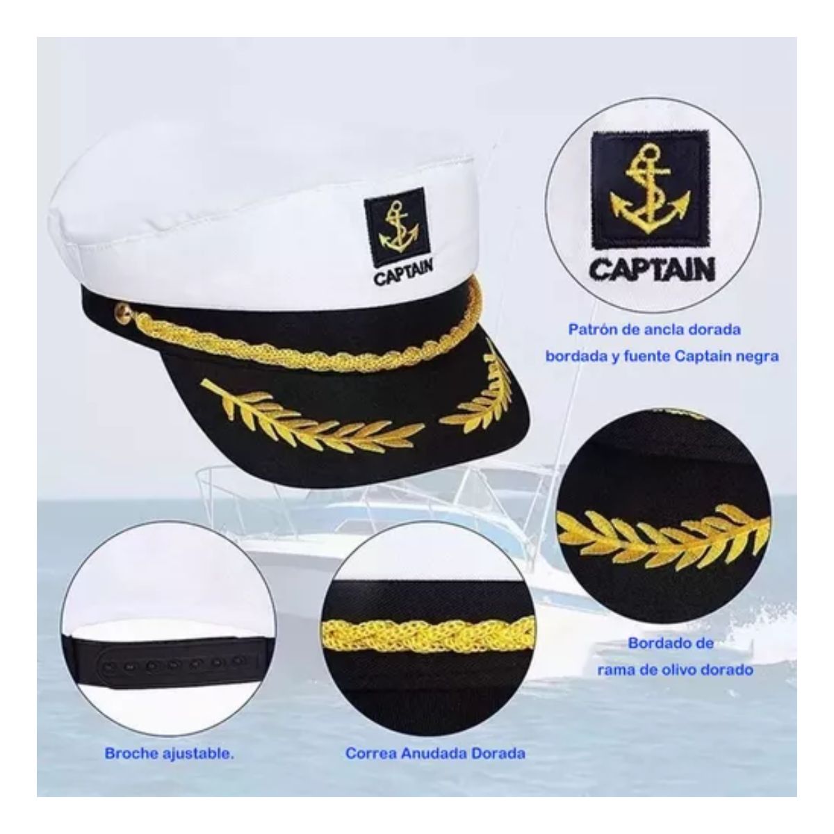 2 Sombrero Ajustable Capitan Marinero Gorro Gorra Yate BLANCO