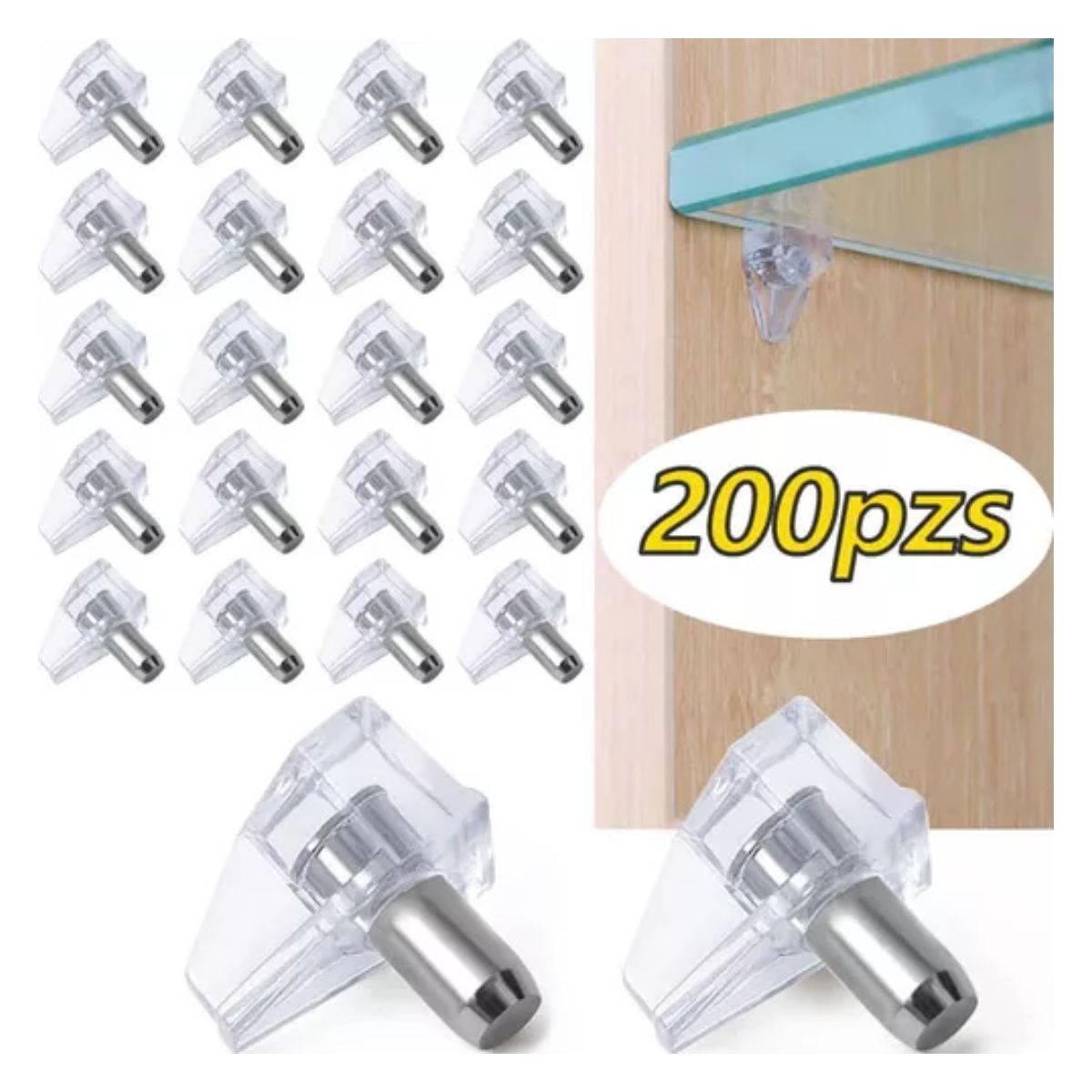 Soporte Sostén Para Entrepaño Transparente Con Perno 200 Pz TRANSPARENTE