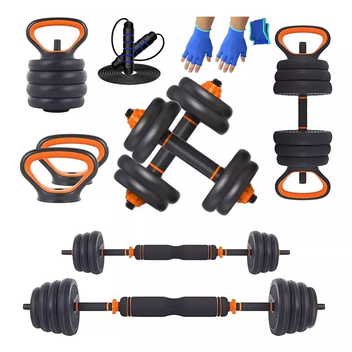 Kit Ejercicio Pesas Cuerda Color Negro/Naranja
