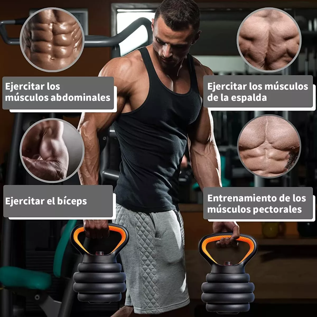 Kit Ejercicio Pesas Cuerda Color Negro/Naranja