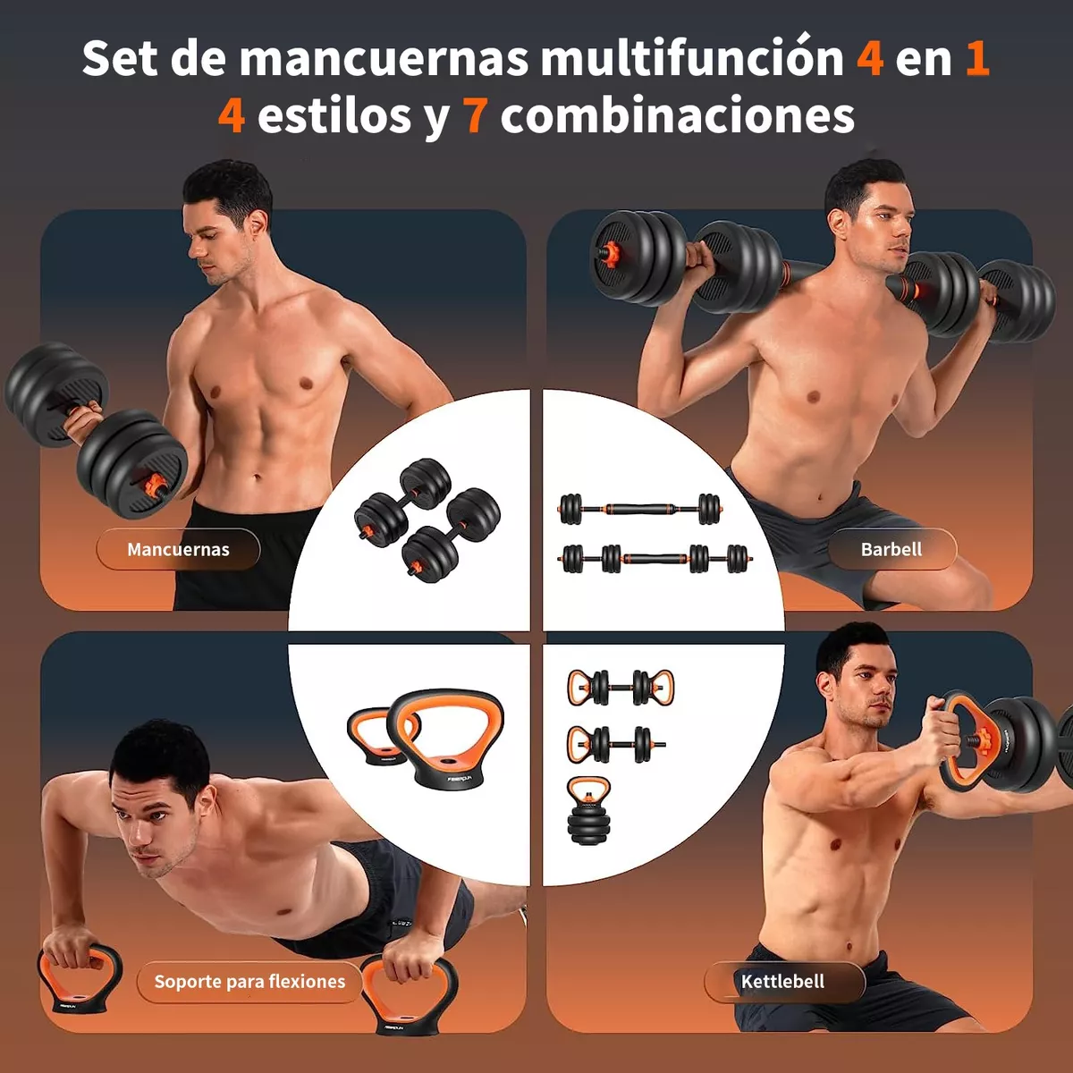 Kit Ejercicio Pesas Cuerda Color Negro/Naranja