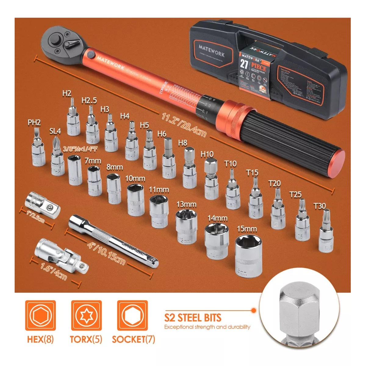 Llave Torquimetro Herramientas Para Motos 1/4'' 27 Piezas