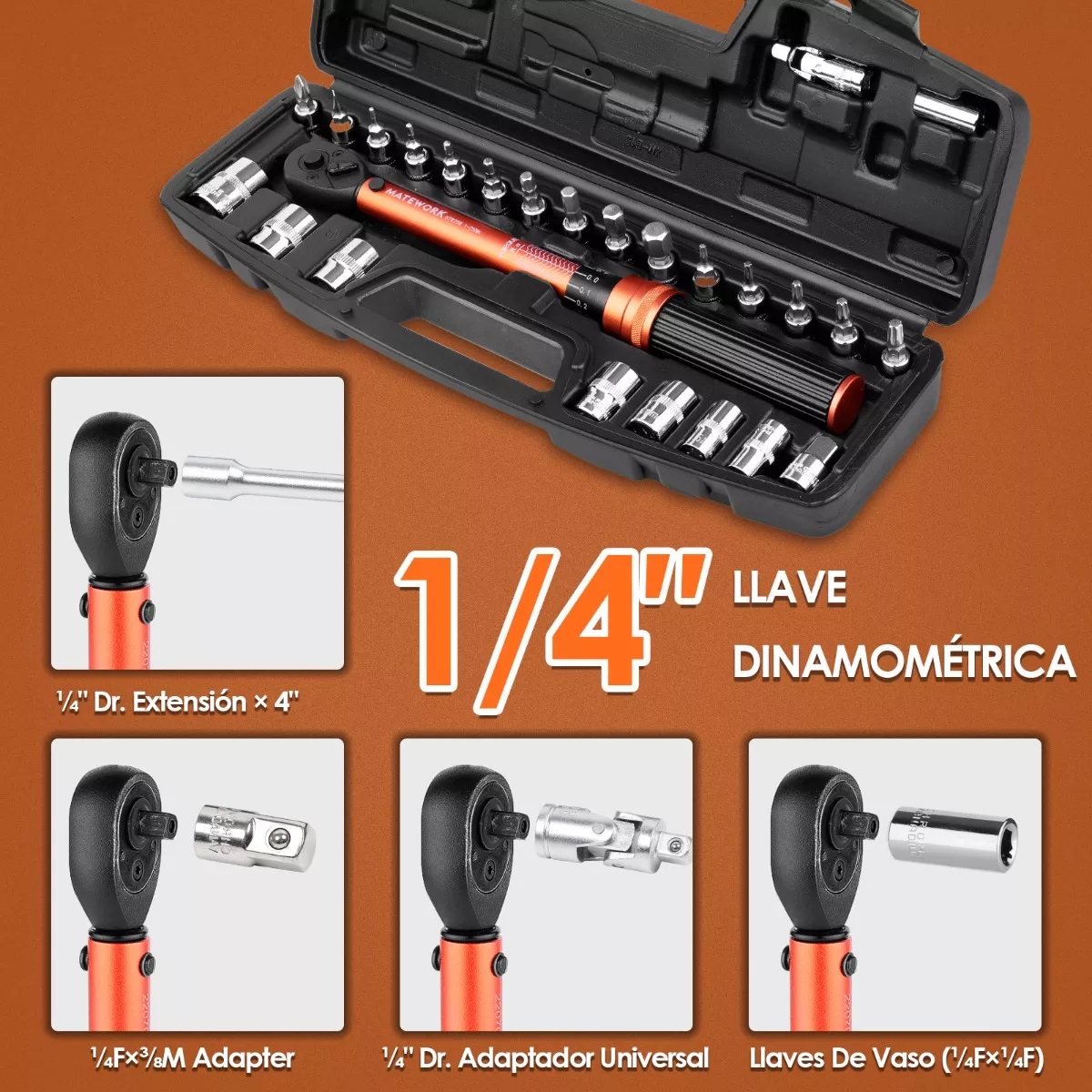 Llave Torquimetro Herramientas Para Motos 1/4'' 27 Piezas