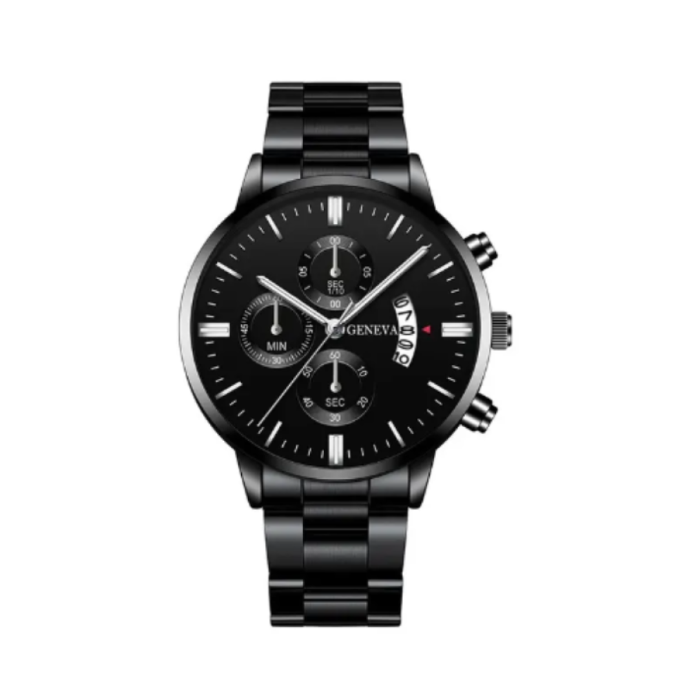 Reloj Geneva Black Silver Dial 4.1 Caballero Moderno Elegante