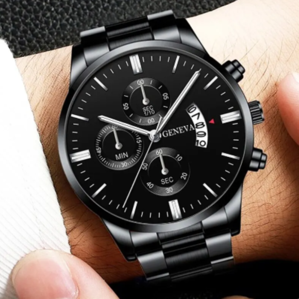 Reloj Geneva Black Silver Dial 4.1 Caballero Moderno Elegante