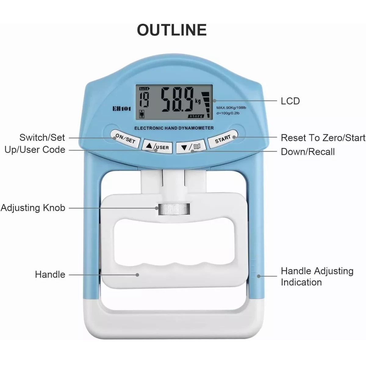 Dinamómetro Electrónico De Mano Digital Lcd Para Regalo