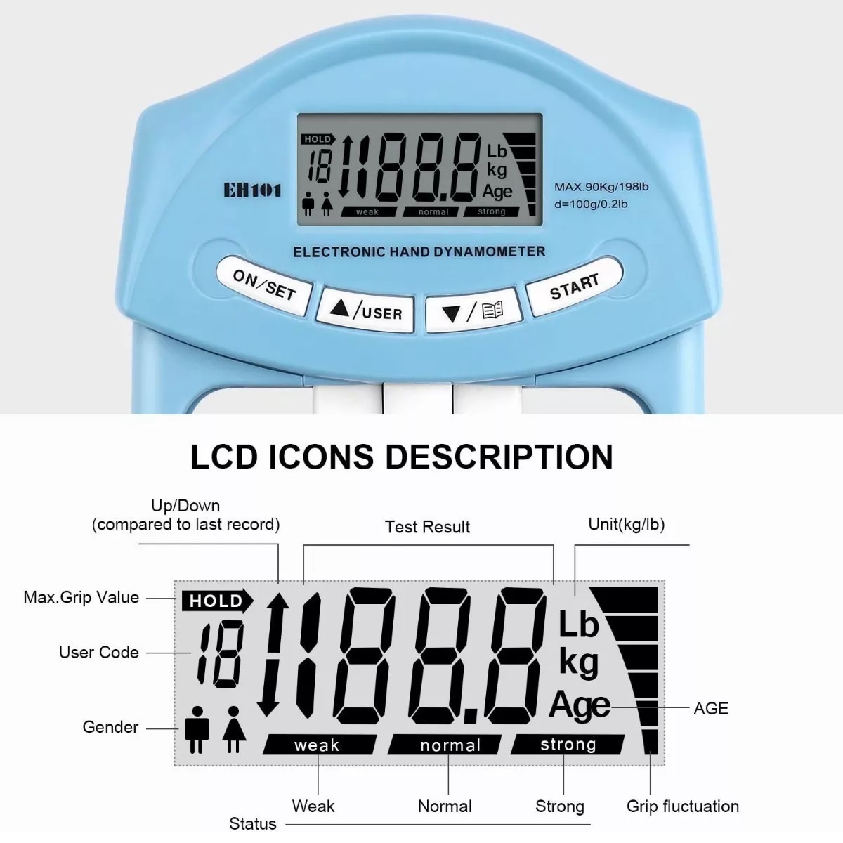 Dinamómetro Electrónico De Mano Digital Lcd Para Regalo