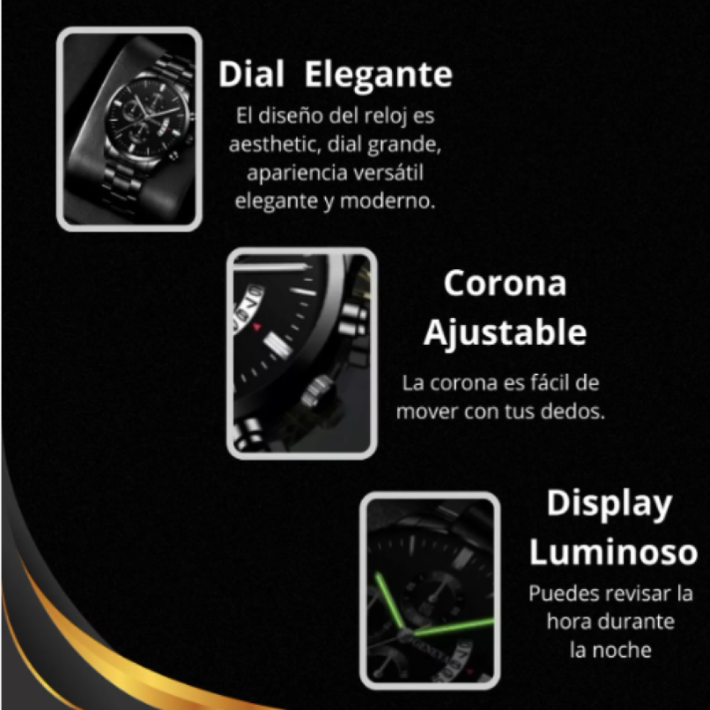 Reloj Geneva Black Silver Dial 4.1 Caballero Moderno Elegante