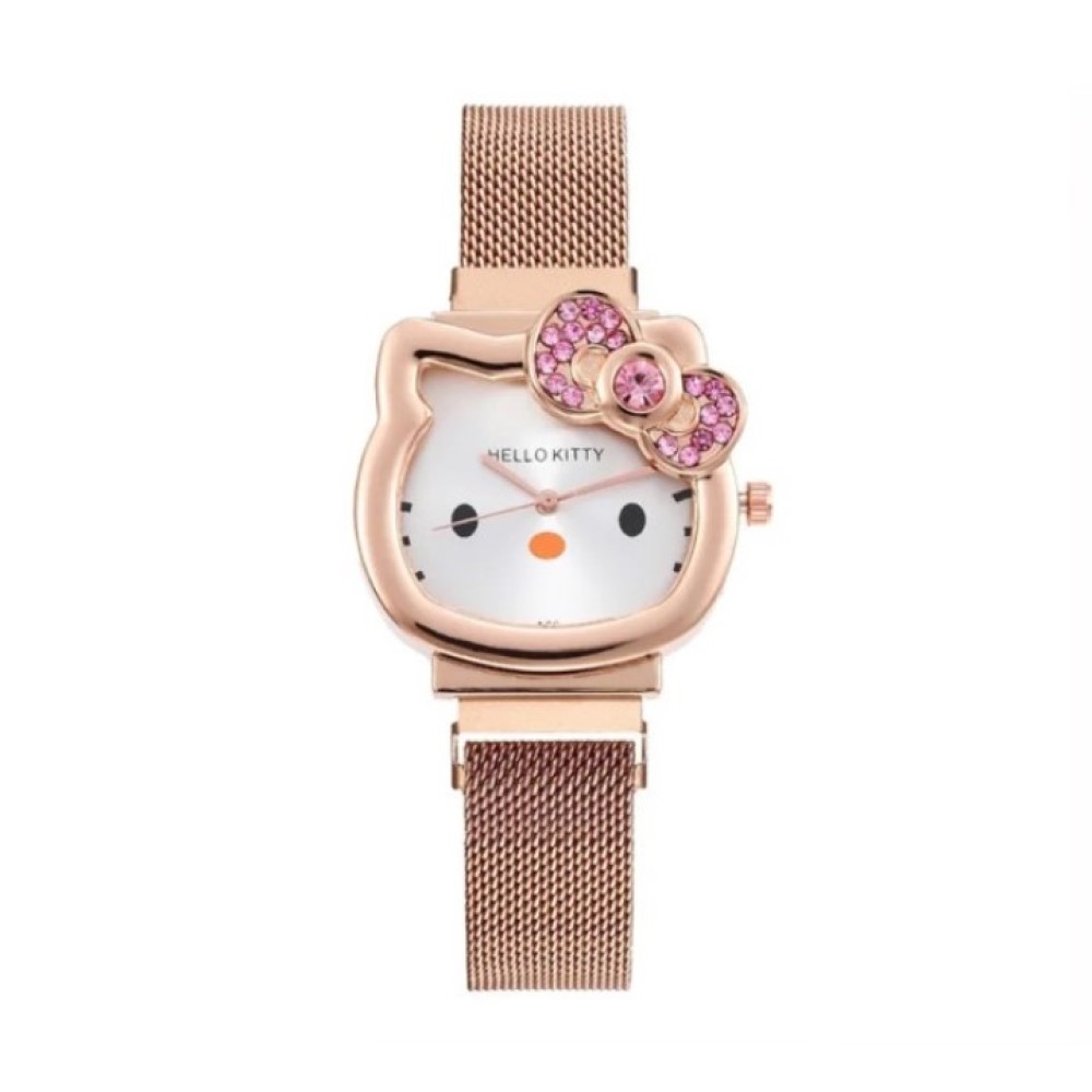 Reloj Hello Kitty Kawaii Metalico Moño con Cristales Brillantes