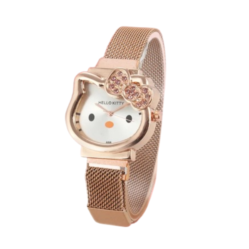 Reloj Hello Kitty Kawaii Metalico Moño con Cristales Brillantes