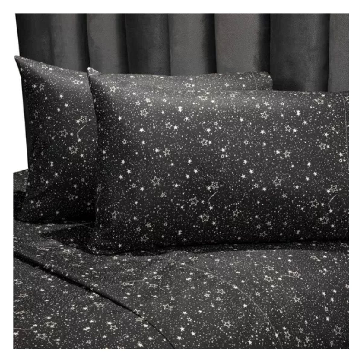 Sábanas Matrimoniales Microfibra Estampado Color Prada negro estreellas blancas