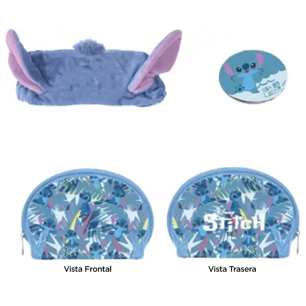 Set Belleza Disney Stitch Banda Para Cabello Bolsa Y Espejo