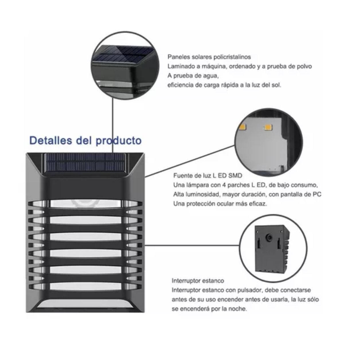 Lampara Led Solar Lamparas Para Exterior Con Sensor +2 Modos negro