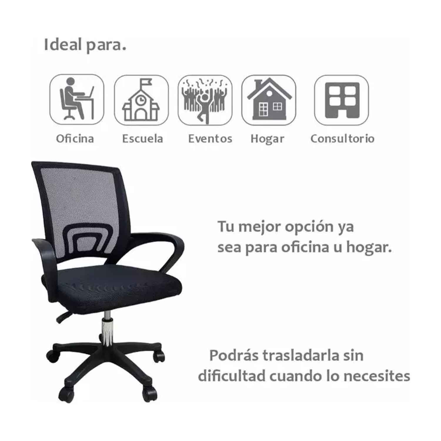 Silla de Oficina Ejecutiva Ergonómica Negra Respaldo Malla Giratoria tipo BYTEK Compraymas 