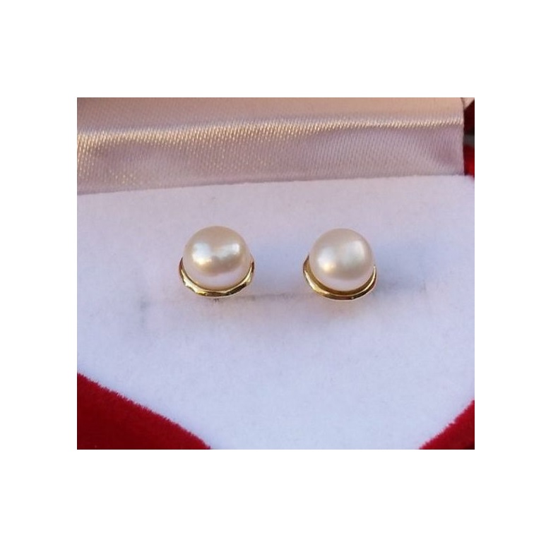 Collar y Aretes en Chapa de Oro con Dije Perla Cultivada Exclusiva del Mar del Sur A039