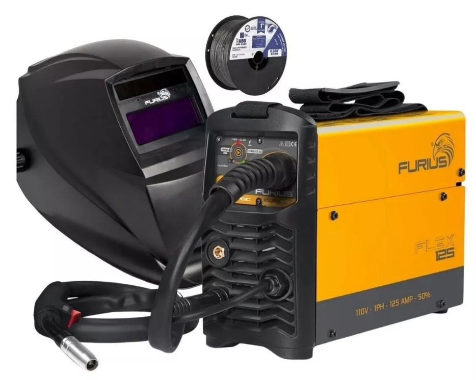 Soldadora Inversor Microalambre 125a Flex 125 Furius Mig Mma + Careta electronica y rollo flux core 1k 0,30