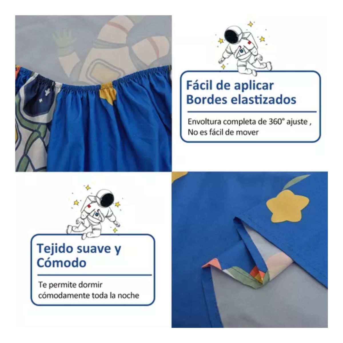 Juego De Sábanas Nino Matrimonial 4pz Ultrasuave Anti-ácaros Color azul-astronauta