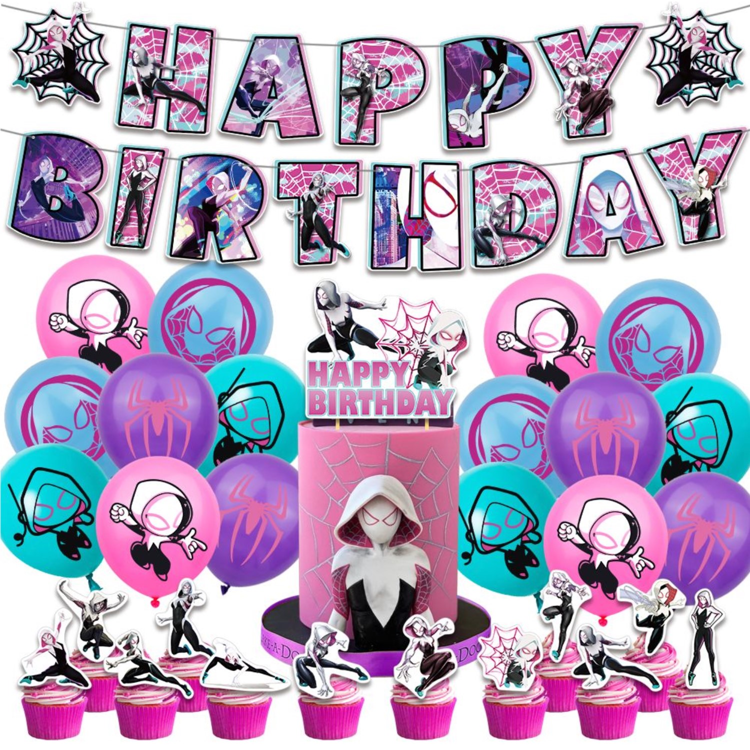 Globos De Cumpleaños Decoración Kit De Fiesta Gwen Stacy