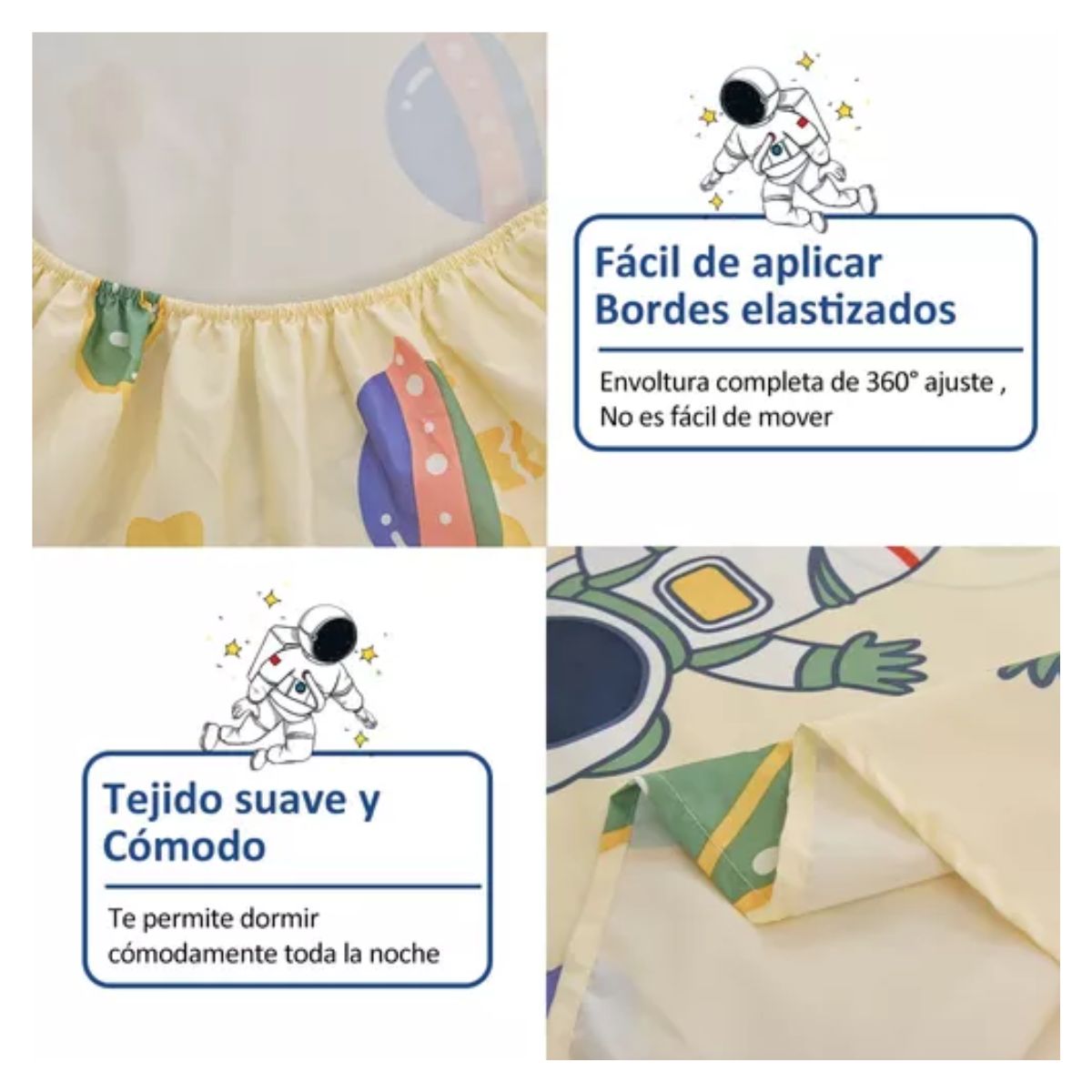 Juego De Sábanas Nino Matrimonial 4pz Ultrasuave Anti-ácaros Color Amarillo-astronauta