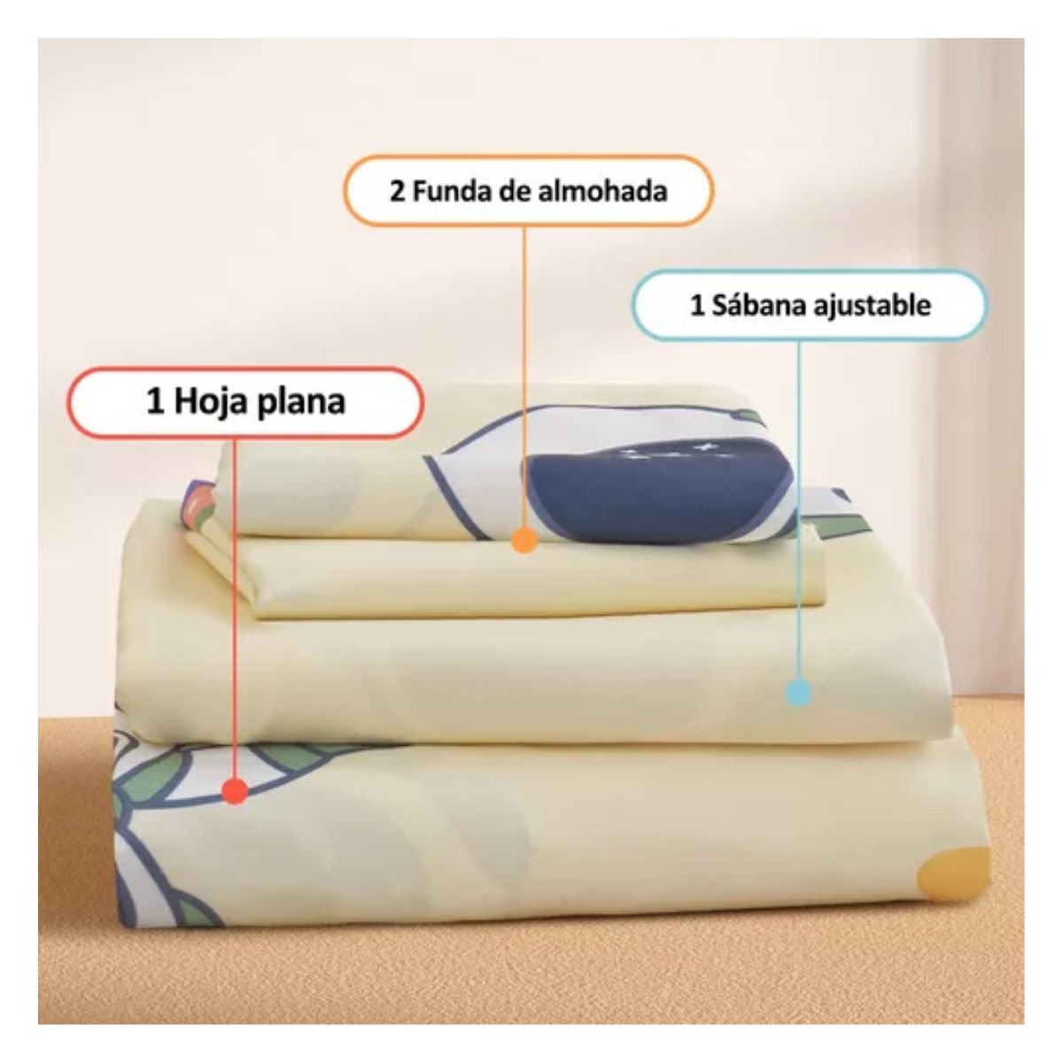 Juego De Sábanas Nino Matrimonial 4pz Ultrasuave Anti-ácaros Color Amarillo-astronauta