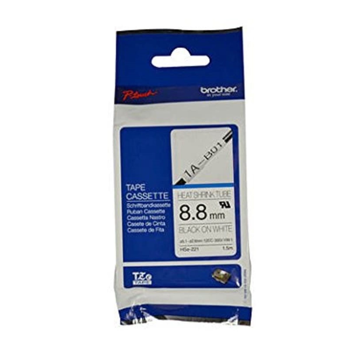 Cinta Brother HSE-221 Negro sobre Blanco 8.8mm x 1.5m