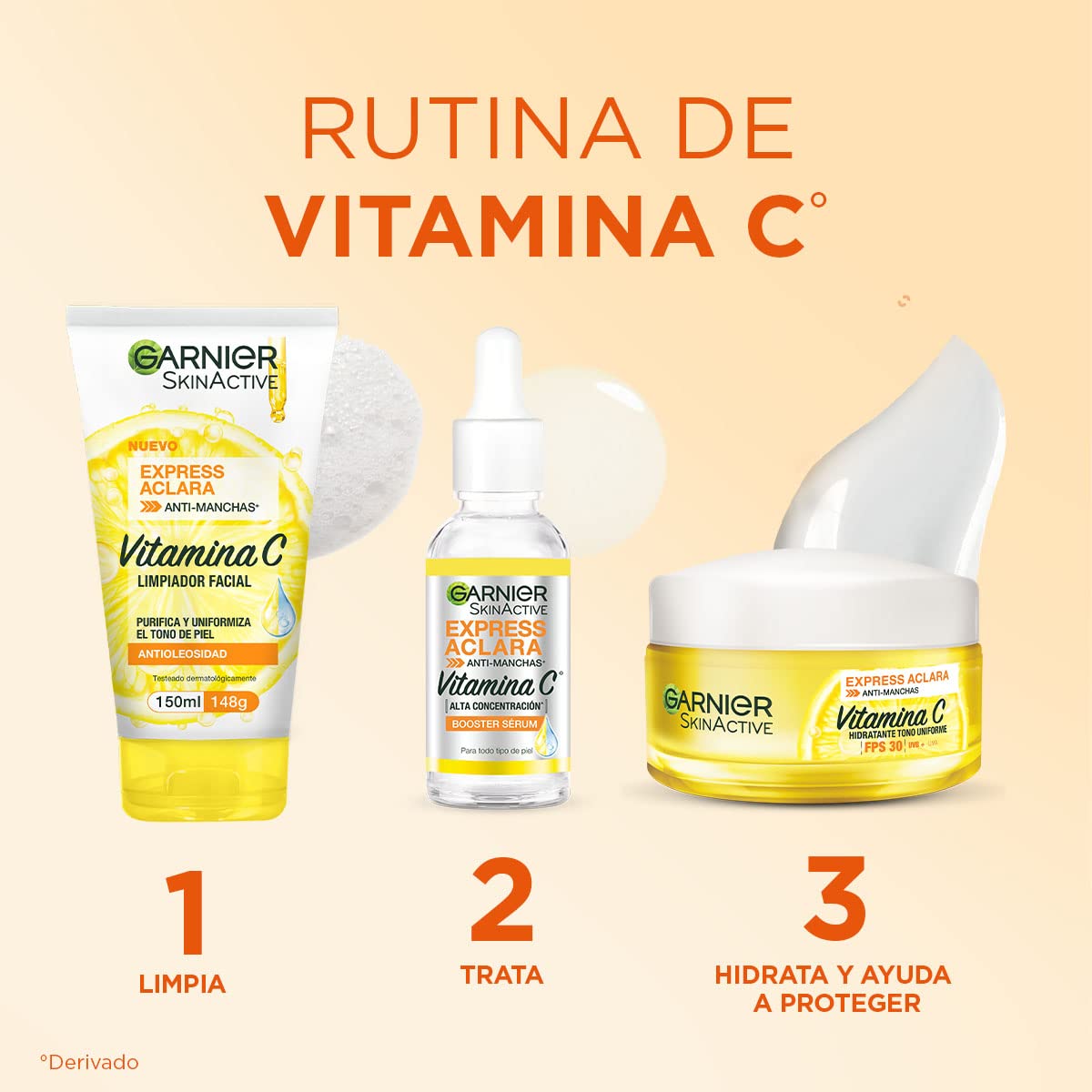 Kit Garnier Express Aclara: Serum Crema Gel Limpiador Con Vitamina C