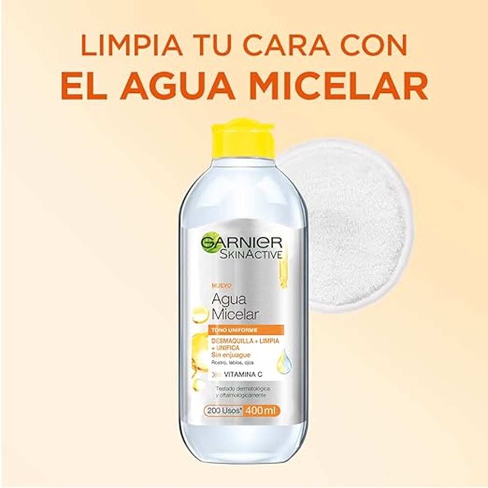 2 Piezas Garnier Skin Naturals Face Express aclara tono uniforme Agua Micelar