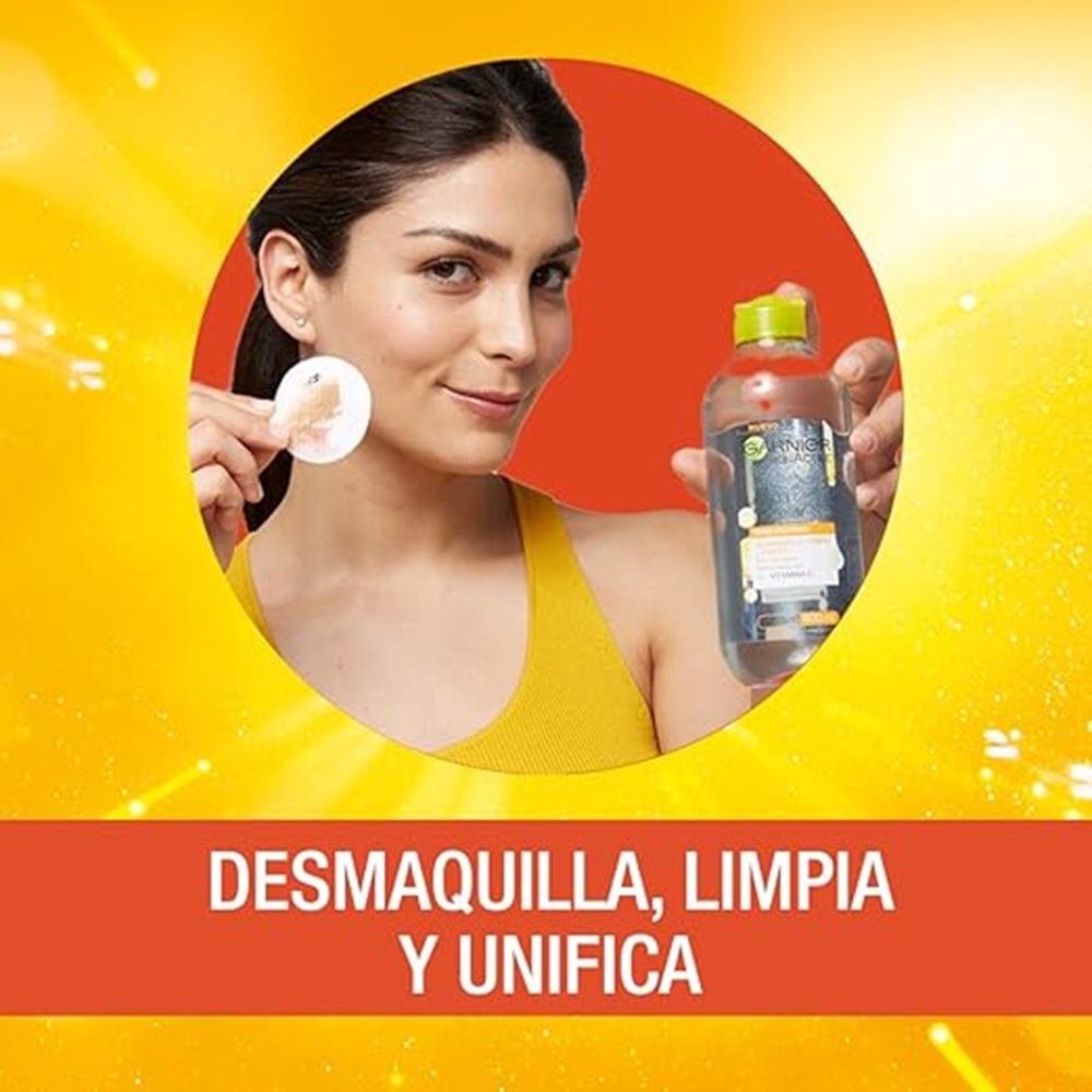 2 Piezas Garnier Skin Naturals Face Express aclara tono uniforme Agua Micelar