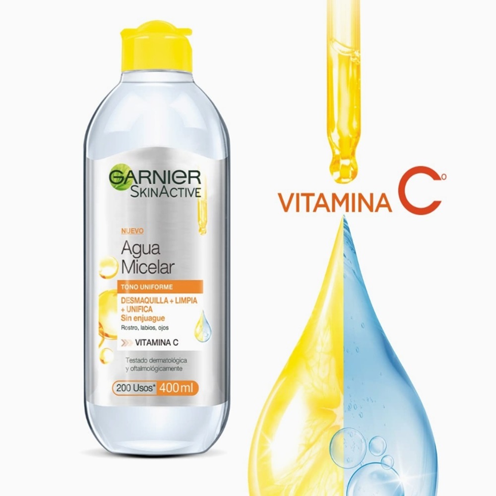 2 Piezas Garnier Skin Naturals Face Express aclara tono uniforme Agua Micelar