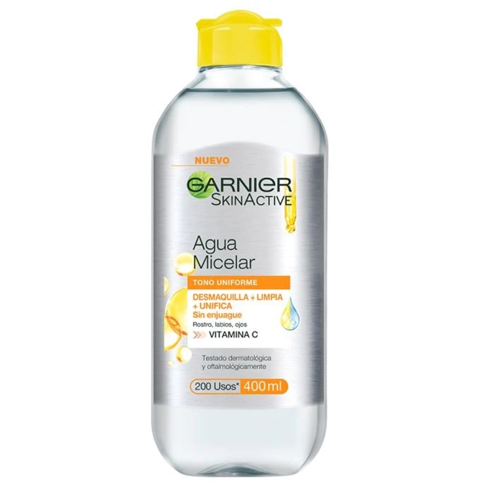 2 Piezas Garnier Skin Naturals Face Express aclara tono uniforme Agua Micelar