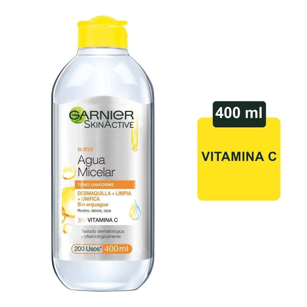 2 Piezas Garnier Skin Naturals Face Express aclara tono uniforme Agua Micelar