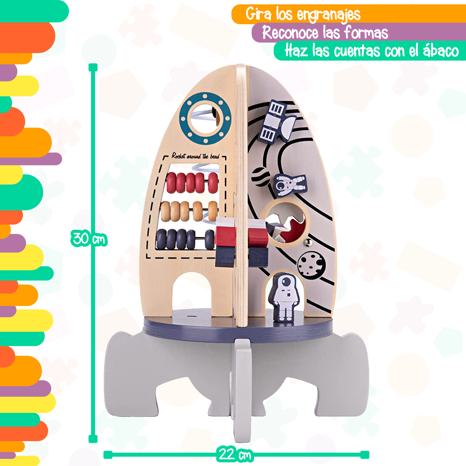 Cubo de Actividades de Juguetes de Madera, Juguetes temáticos espaciales para niños pequeños de 1 a 3 años, Cubo de Cohete de Juguete Montessori para bebé, Laberinto de Cuentas