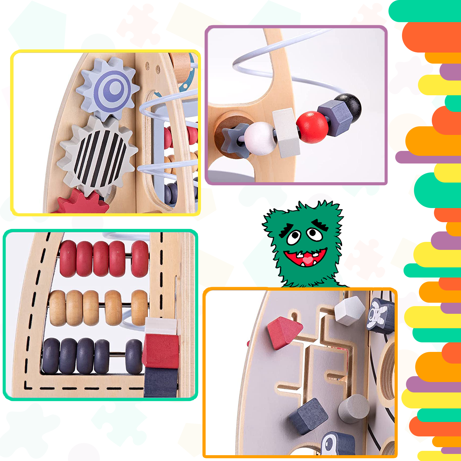 Cubo de Actividades de Juguetes de Madera, Juguetes temáticos espaciales para niños pequeños de 1 a 3 años, Cubo de Cohete de Juguete Montessori para bebé, Laberinto de Cuentas