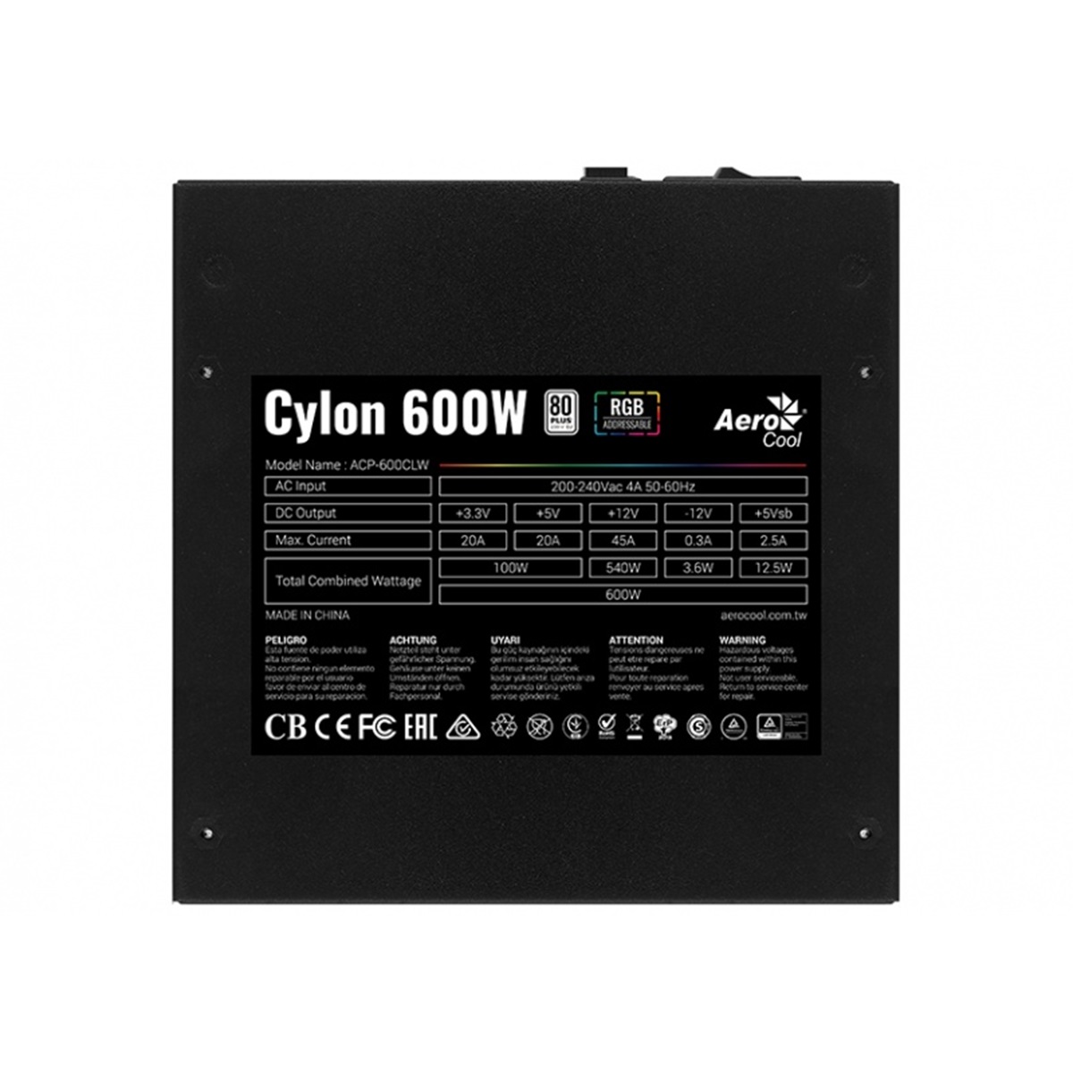 Fuente de Poder Aerocool Cylon 600W 80 PLUS 20+4 pin ATX 120mm 600W