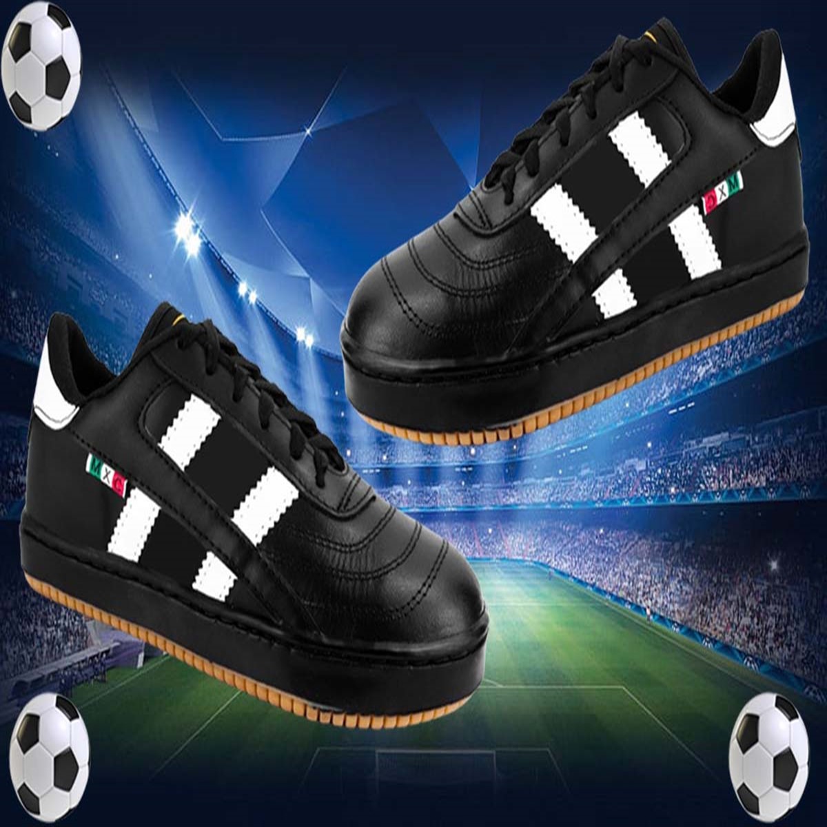 Tenis Hombre Fútbol Rápido Cosidos Soccer 100% Piel 1507-NB.