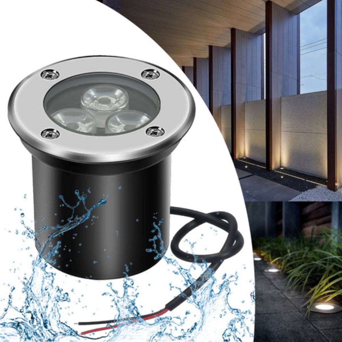 Lamparas Spot Empotrable Para Piso Exterior Led Impermeable NEGRO