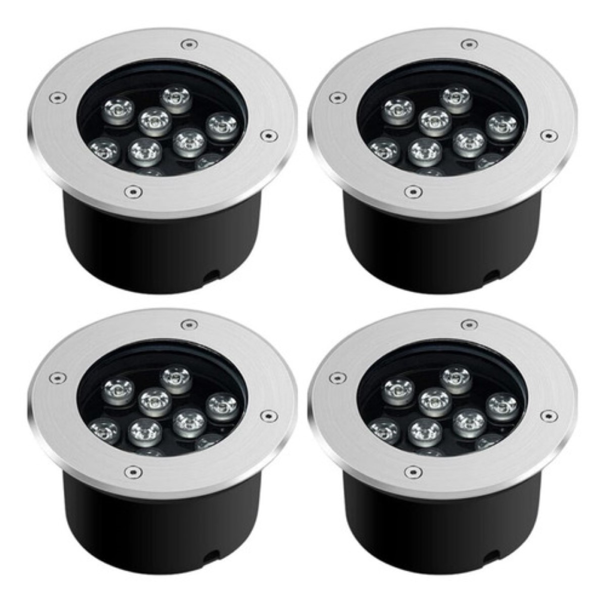 4 Lámpara Empotrada Led 9w Piso Jardín Exterior Impermeable NEGRO Blanco cálido