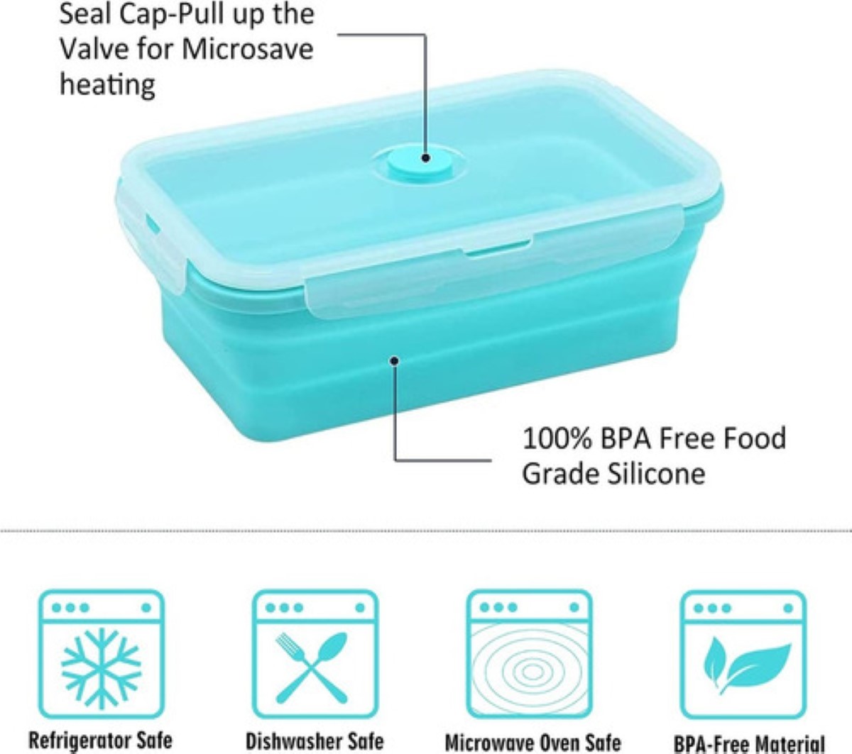Loncheras Plegables Y Herméticas De Silicona P/comida 4 Pzs. AZUL