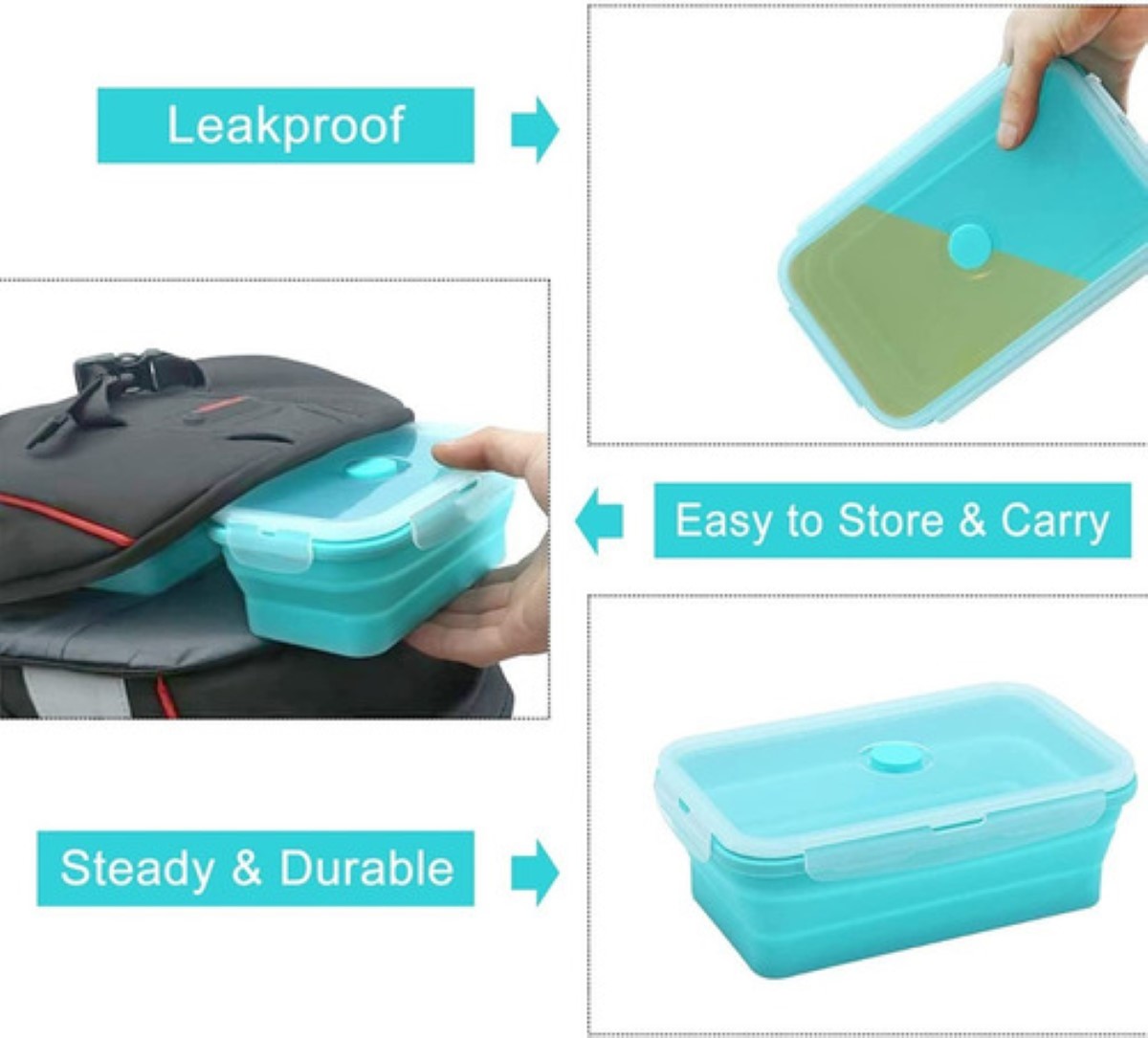 Loncheras Plegables Y Herméticas De Silicona P/comida 4 Pzs. AZUL