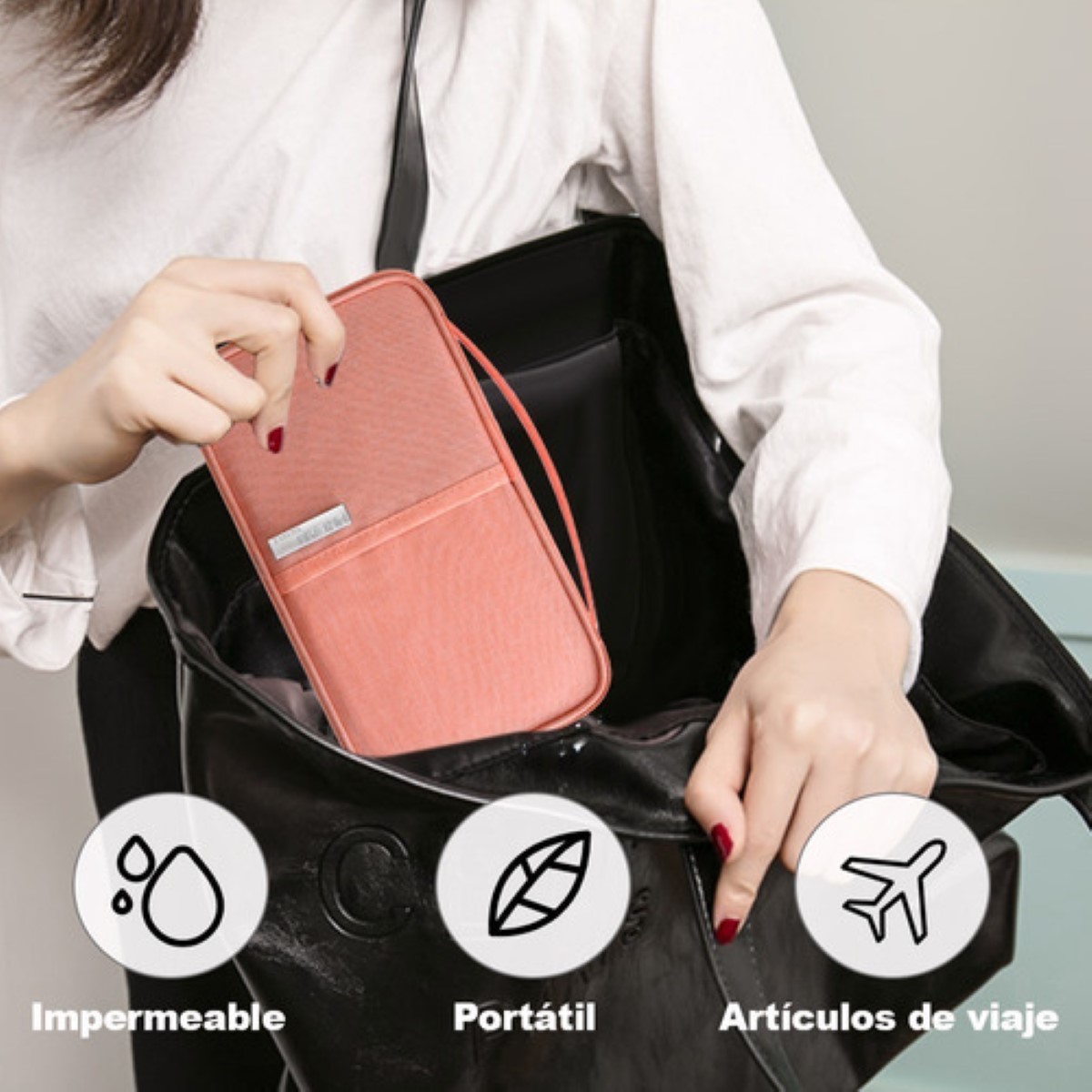 Cartera Porta Funda Pasaporte Documentos ROSA