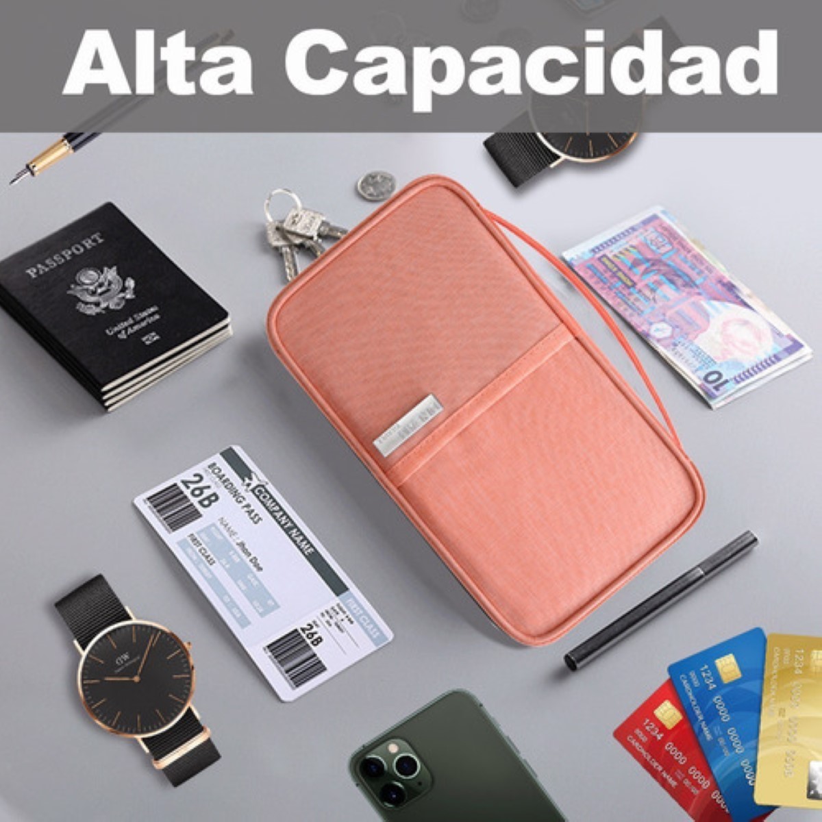 Cartera Porta Funda Pasaporte Documentos ROSA