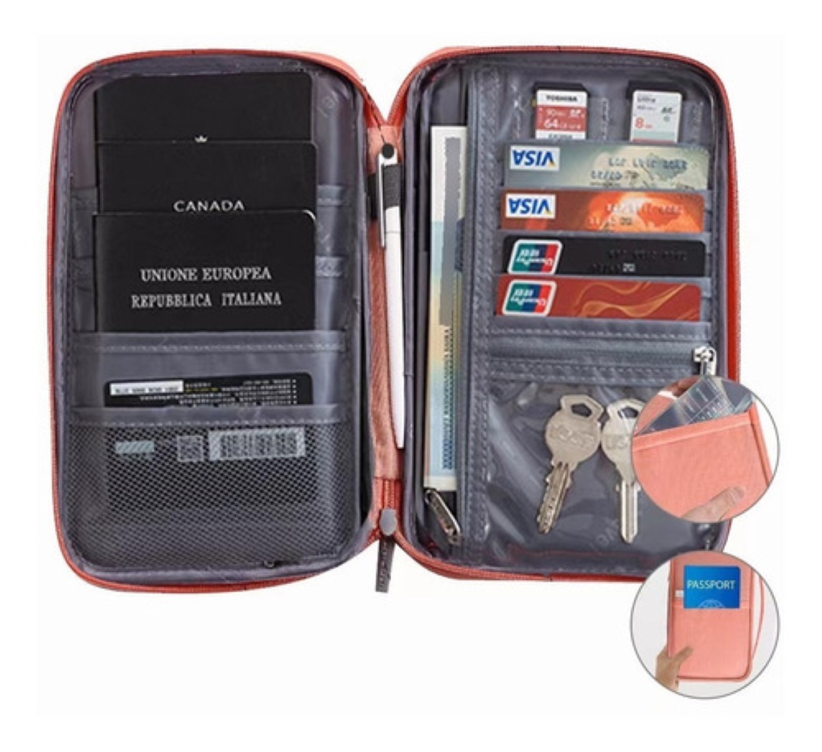 Cartera Porta Funda Pasaporte Documentos ROSA